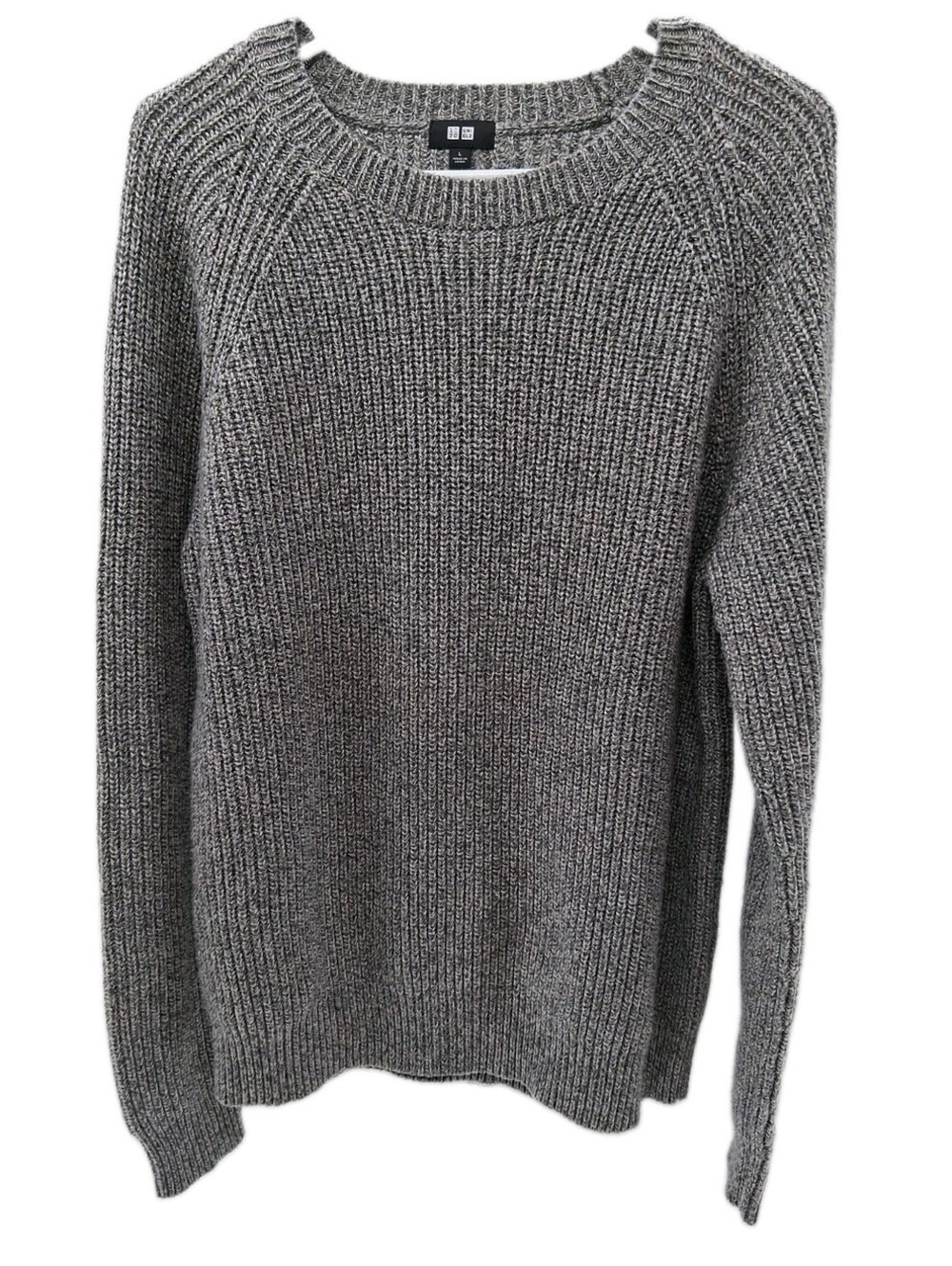 Uniqlo Sweater Mens Large Gray Chunky Knit Pullover Acrylic Wool Blend Casual